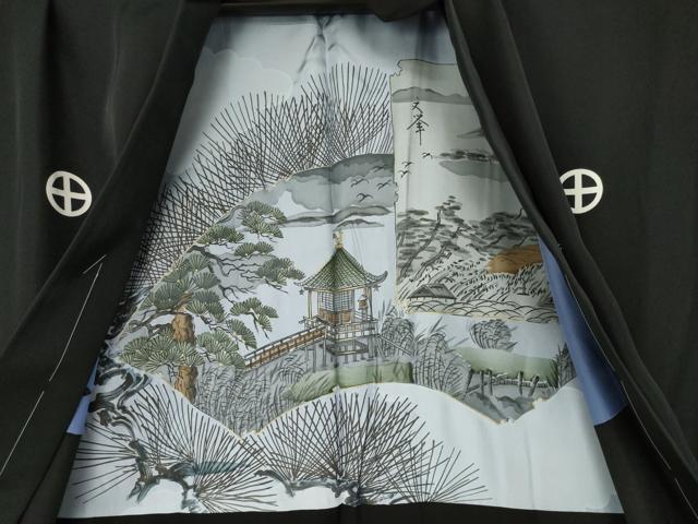 平和屋着物●男性　黒紋付　羽織セット　正絹　逸品　AABJ4977ck