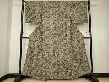 平和屋着物●上質な小紋　型染め　番傘　黒地　正絹　逸品　AABJ4978ck