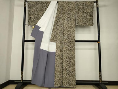 平和屋着物●上質な小紋　型染め　番傘　黒地　正絹　逸品　AABJ4978ck