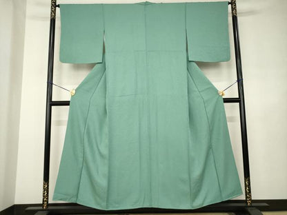 平和屋着物●上質な色無地　紋意匠　木賊色　正絹　逸品　AABJ4985ck