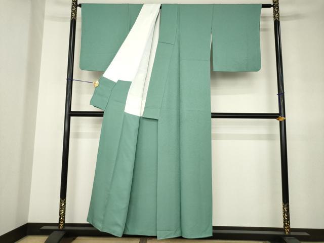 平和屋着物●上質な色無地　紋意匠　木賊色　正絹　逸品　AABJ4985ck
