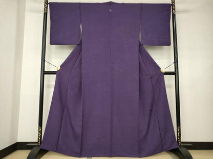 平和屋着物●上質な色無地　幾何学地紋　濃鼠色　正絹　逸品　AABJ4988ck
