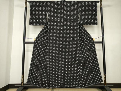 平和屋着物●上質な小紋　幾何学文様　黒地　正絹　逸品　AABJ4992ck