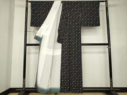 平和屋着物●上質な小紋　幾何学文様　黒地　正絹　逸品　AABJ4992ck