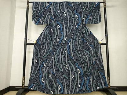 平和屋着物●有松鳴海絞り　浴衣　袷　雪輪花文　綿　逸品　AABJ4998ck
