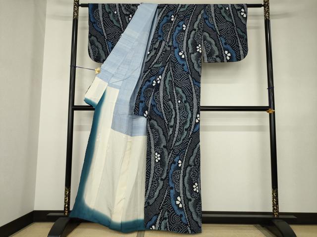 平和屋着物●有松鳴海絞り　浴衣　袷　雪輪花文　綿　逸品　AABJ4998ck