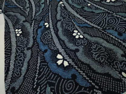 平和屋着物●有松鳴海絞り　浴衣　袷　雪輪花文　綿　逸品　AABJ4998ck