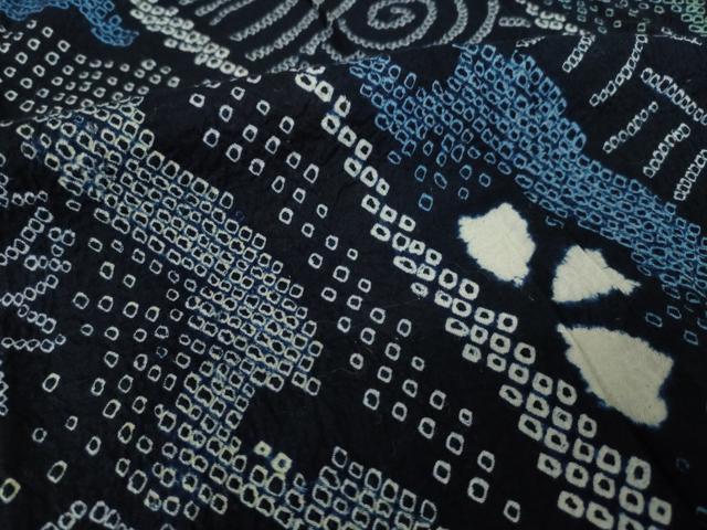 平和屋着物●有松鳴海絞り　浴衣　袷　雪輪花文　綿　逸品　AABJ4998ck