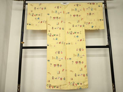 平和屋着物●長襦袢　無双仕立て　手描き　玩具文　金彩　正絹　逸品　AABJ5000ck