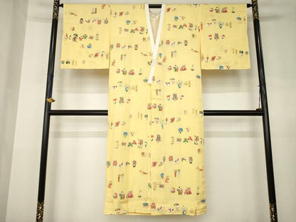 平和屋着物●長襦袢　無双仕立て　手描き　玩具文　金彩　正絹　逸品　AABJ5000ck