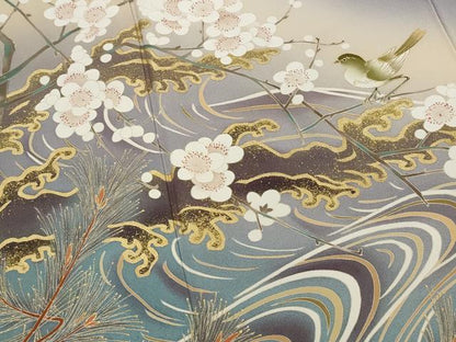 平和屋着物■色留訪問着　作家物　流水花鳥文　暈し染め　金彩　さが美扱い　ロング丈　正絹　逸品　AABJ5011st