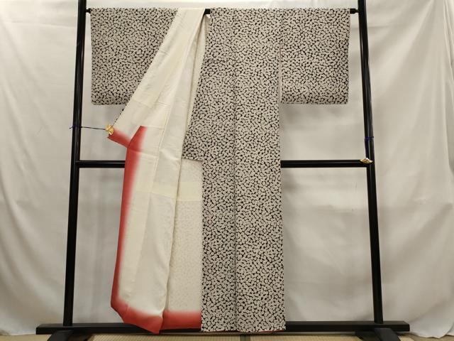 平和屋着物■上質な小紋　花づくし　黒地　正絹　逸品　AABJ5012st