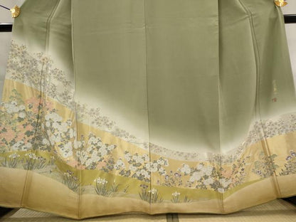 平和屋着物■訪問着　寿光織　作家物　草花文　暈し染め　金糸　正絹　逸品　AABJ5013st