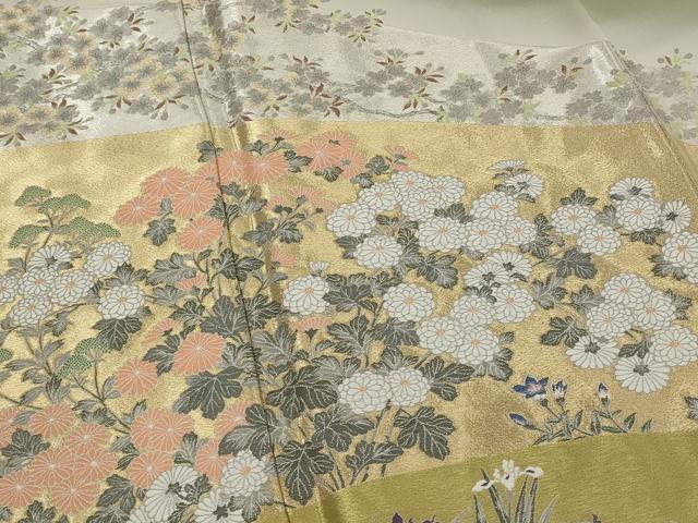 平和屋着物■訪問着　寿光織　作家物　草花文　暈し染め　金糸　正絹　逸品　AABJ5013st
