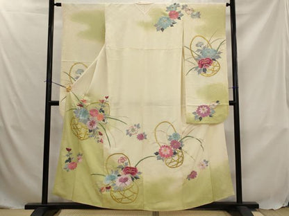 平和屋着物■豪華振袖　刺繍　花籠文　暈し染め　金銀糸　正絹　逸品　AABJ5023st
