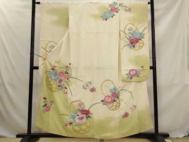 平和屋着物■豪華振袖　刺繍　花籠文　暈し染め　金銀糸　正絹　逸品　AABJ5023st