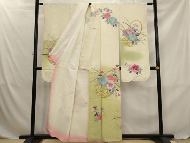 平和屋着物■豪華振袖　刺繍　花籠文　暈し染め　金銀糸　正絹　逸品　AABJ5023st
