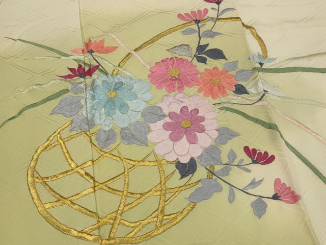 平和屋着物■豪華振袖　刺繍　花籠文　暈し染め　金銀糸　正絹　逸品　AABJ5023st