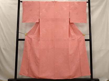 平和屋着物■上質な色無地　地紙地紋　甚三紅色　正絹　逸品　AABJ5026st
