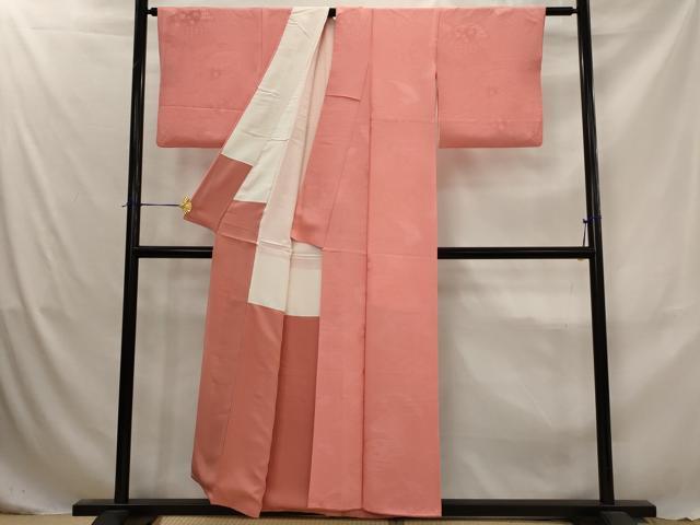 平和屋着物■上質な色無地　地紙地紋　甚三紅色　正絹　逸品　AABJ5026st