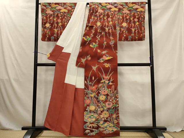 平和屋着物■訪問着　花鳥文　型染め　暈し染め　鬼しぼ縮緬　正絹　逸品　未使用　AABJ5045st