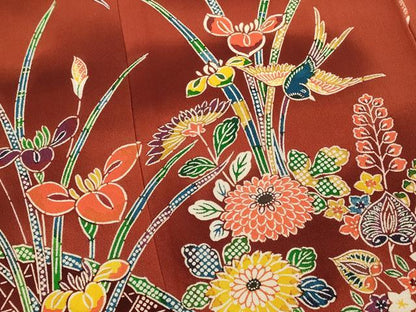 平和屋着物■訪問着　花鳥文　型染め　暈し染め　鬼しぼ縮緬　正絹　逸品　未使用　AABJ5045st