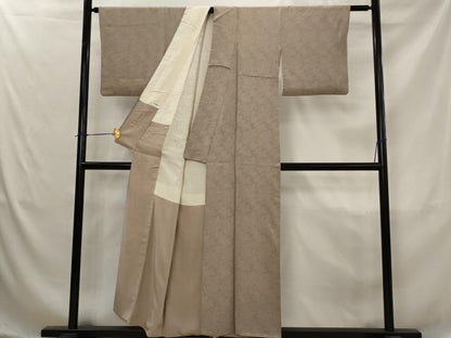 平和屋着物■上質な色無地　葉地紋　胡桃染色　正絹　逸品　AABJ5053st
