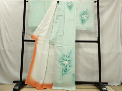 平和屋着物■訪問着　手描き　草花文　暈し染め　正絹　逸品　AABJ5055st