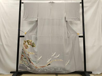 平和屋着物■豪華色留袖　駒刺繍　地紙飛鶴花文　暈し染め　金彩　正絹　逸品　AABJ5056st