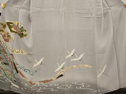 平和屋着物■豪華色留袖　駒刺繍　地紙飛鶴花文　暈し染め　金彩　正絹　逸品　AABJ5056st