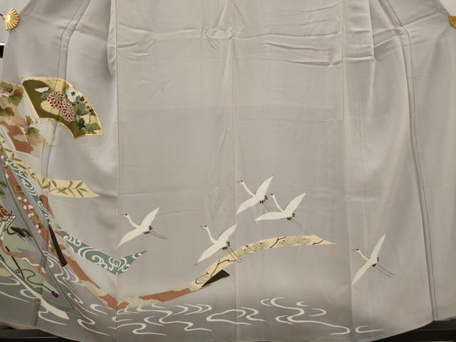 平和屋着物■豪華色留袖　駒刺繍　地紙飛鶴花文　暈し染め　金彩　正絹　逸品　AABJ5056st
