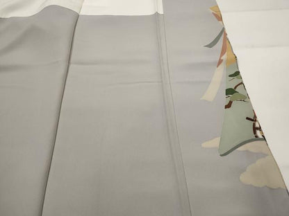 平和屋着物■豪華色留袖　駒刺繍　地紙飛鶴花文　暈し染め　金彩　正絹　逸品　AABJ5056st