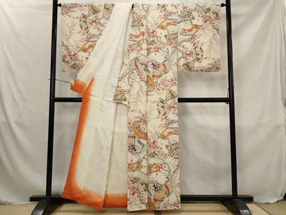 平和屋着物■上質な小紋　扇面花鳥文　金彩　正絹　逸品　AABJ5057st