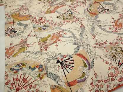 平和屋着物■上質な小紋　扇面花鳥文　金彩　正絹　逸品　AABJ5057st