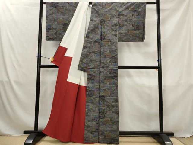 平和屋着物■本場大島紬　7マルキ　風景花文　正絹　逸品　未使用　AABJ5058st