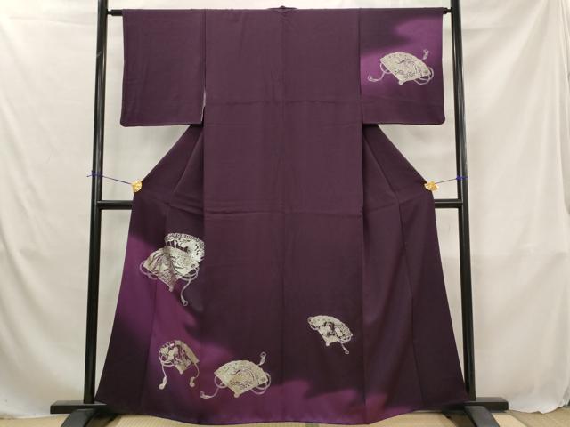 平和屋着物■訪問着　扇面鳳凰花文　暈し染め　銀彩　正絹　逸品　AABJ5060st