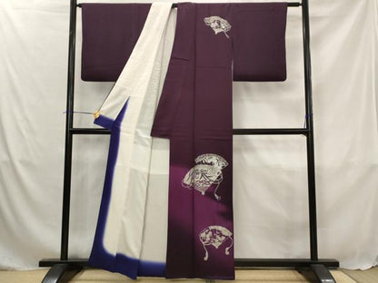 平和屋着物■訪問着　扇面鳳凰花文　暈し染め　銀彩　正絹　逸品　AABJ5060st