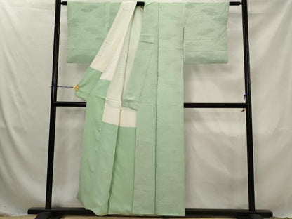 平和屋着物■上質な色無地　吉祥雲取り地紋　山葵色　正絹　逸品　AABJ5061st