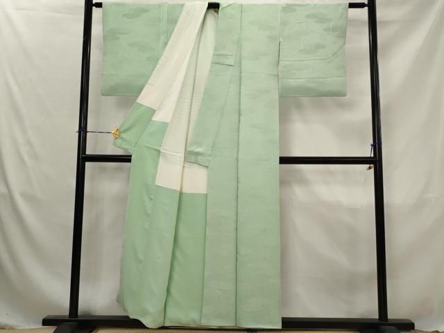 平和屋着物■上質な色無地　吉祥雲取り地紋　山葵色　正絹　逸品　AABJ5061st