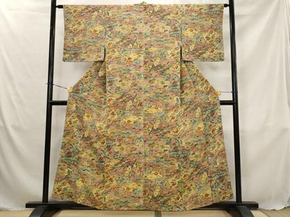平和屋着物■上質な小紋　風景花文　正絹　逸品　未使用　AABJ5062st