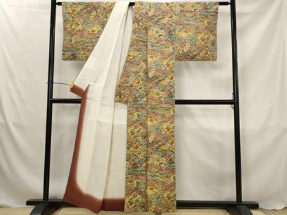 平和屋着物■上質な小紋　風景花文　正絹　逸品　未使用　AABJ5062st