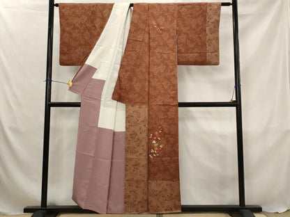 平和屋着物■訪問着　刺繍　草花文　金糸　正絹　逸品　AABJ5068st