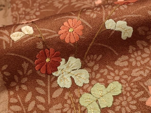 平和屋着物■訪問着　刺繍　草花文　金糸　正絹　逸品　AABJ5068st