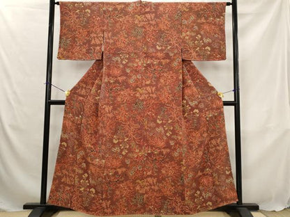 平和屋着物■上質な小紋　草花文　鬼しぼ縮緬　正絹　逸品　AABJ5071st
