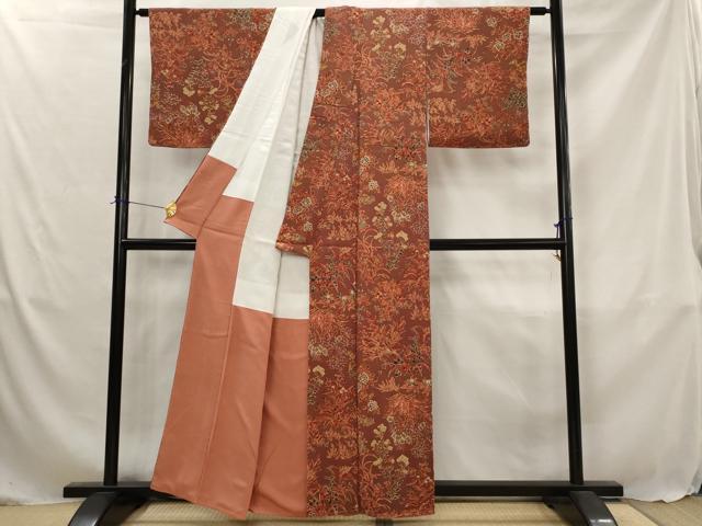 平和屋着物■上質な小紋　草花文　鬼しぼ縮緬　正絹　逸品　AABJ5071st