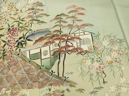 平和屋着物■豪華色留袖　松竹梅風景文　暈し染め　金彩　正絹　逸品　AABJ5074st