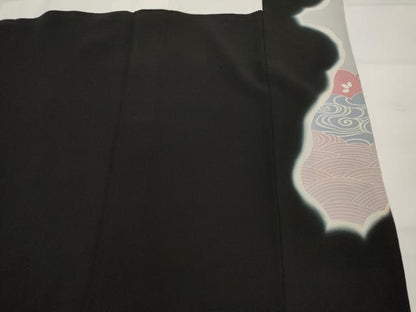 平和屋着物■豪華黒留袖　駒刺繍　流水孔雀花文　暈し染め　金銀彩　銀糸　正絹　逸品　AABJ5077st