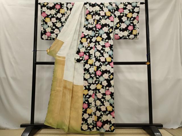 平和屋着物■上質な小紋　舞花文　黒地　正絹　逸品　AABJ5079st