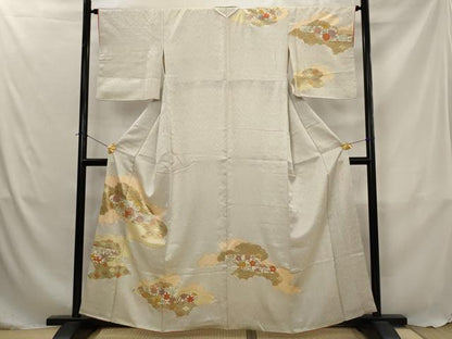 平和屋着物■訪問着　駒刺繍　雲取り花文　金彩　正絹　逸品　AABJ5080st