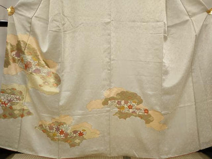 平和屋着物■訪問着　駒刺繍　雲取り花文　金彩　正絹　逸品　AABJ5080st